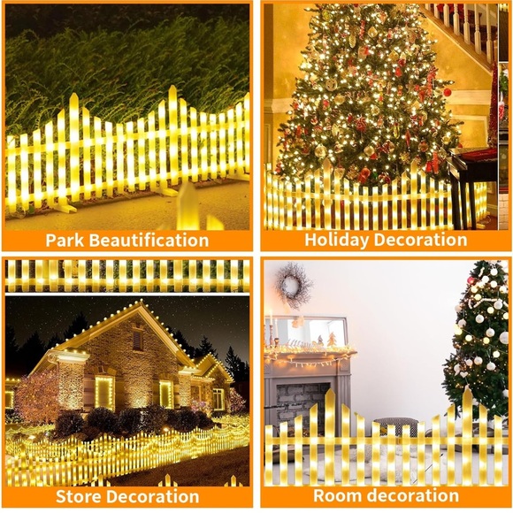 Solar☀️GardenFenceLights💡Outdoor/Inside 110inchesLedLighted💡White Picket Fence - Picture 5 of 8